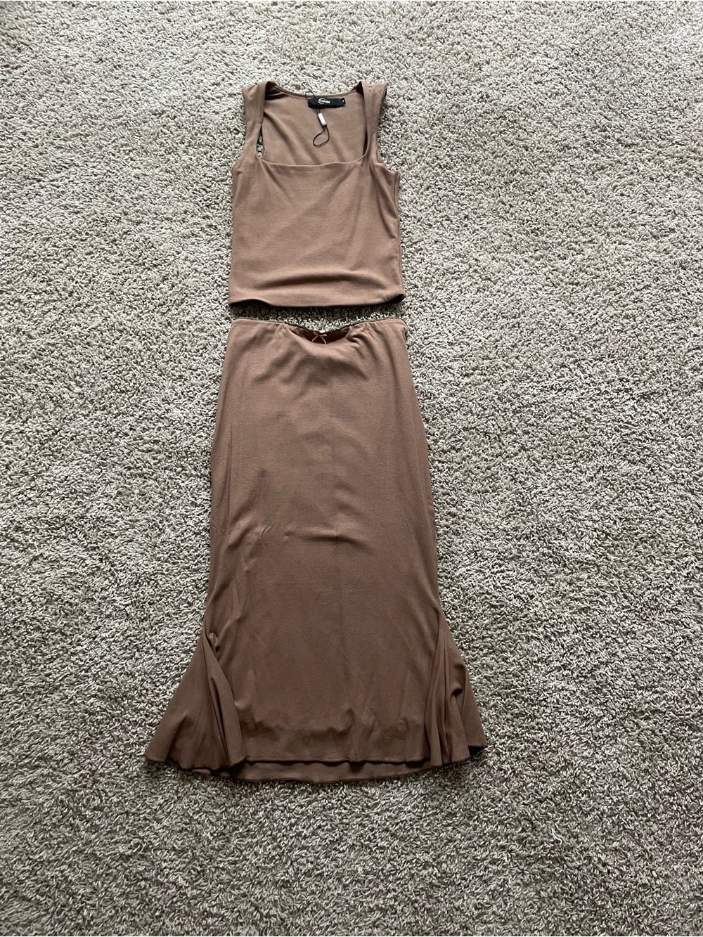 Women's Brown Knit Midi Skirt - Sleek Everyday Style